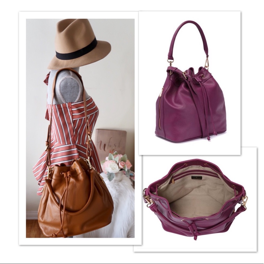 CLAIRE- Ora Delphine Bucket Bags Camel & Dahlia - Picture 3 of 5